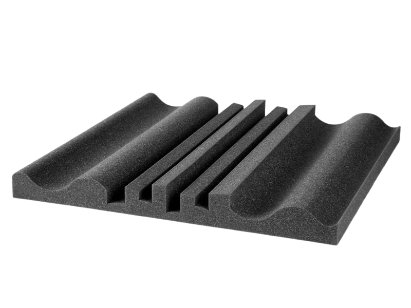 Havsvåg acoustic panel with wooden slats over dark fabric